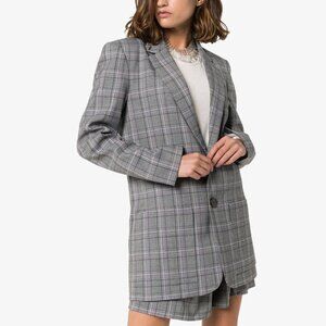 Tibi James Grey Black Purple Tartan Suiting Blazer